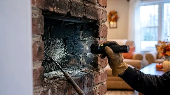 Inspecting a tall, shallow Rumford-style fireplace in Princeton